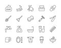 Set of Hygiene Line Icons. Bathtub, Bath Sponge, Tampon, Toilet Plunger and more