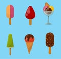 Set ice cartoon colorful cream dessert vector illustration chocolate food sweet cold isolated icon snack cone tasty Royalty Free Stock Photo