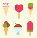 Set ice cartoon colorful cream dessert vector illustration chocolate food sweet cold isolated icon snack cone tasty Royalty Free Stock Photo