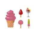 Set ice cartoon colorful cream dessert vector illustration chocolate food sweet cold isolated icon snack cone tasty Royalty Free Stock Photo