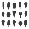 Set ice cream black silhouette dessert vector illustration chocolate food sweet cold isolated icon snack cone tasty