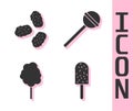 Set Ice cream, Chicken nuggets, Cotton candy and Lollipop icon. Vector