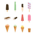 Set of ice cream. Collections popsicles, Frozen Yogurt, ice cream in chocolate glaze on a wooden stick Royalty Free Stock Photo