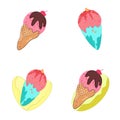 Set of Ice Cream Cone kawaii cute color on white background Vector Illustration Royalty Free Stock Photo