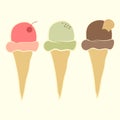 Set of ice cream cone vector flat illustration.