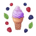 Set of Ice cream cone vector illustration. Stroberry, Blueberry and raspberry blackberry ice cream Royalty Free Stock Photo