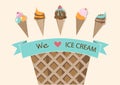 Set of ice cream cones. Design card. Vector illustrations