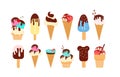 Set of ice cream with different colorful flavours on white background Royalty Free Stock Photo