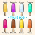 Set of ice cream different tastes. Fruit ice. Vector