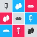 Set Ice cream, Easter eggs and Homemade pie icon. Vector