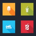 Set Ice cream, Glass with water, Taco tortilla and icon. Vector