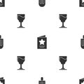 Set Ice cream, Greeting card and Wine glass on seamless pattern. Vector