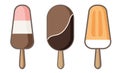 Set of ice cream icons vector doodle illustration. Kids collection of banana, chocolate and strawberry sunblind and