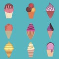 Set Ice cream illustration. Ice cream watered with chocolate and vanilla Royalty Free Stock Photo