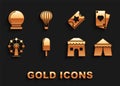 Set Ice cream, Playing card, Circus tent, Ferris wheel, Ticket, Magic ball and Hot air balloon icon. Vector