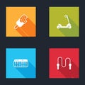 Set Ice cream, Roller scooter, Music synthesizer and Jump rope icon. Vector