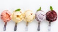 Set of ice cream scoops of different colors and flavors with berries. generative ai Royalty Free Stock Photo