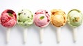 Set of ice cream scoops of different colors and flavors with berries. generative ai Royalty Free Stock Photo