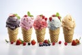 Set of ice cream scoops of different colors and flavours with berries Royalty Free Stock Photo