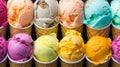 Set of ice cream scoops of different colors and flavours with berries, nuts and fruits Generative AI Royalty Free Stock Photo