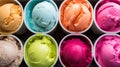 Set of ice cream scoops of different colors and flavours with berries, nuts and fruits Generative AI Royalty Free Stock Photo