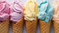 Set of ice cream scoops of different colors and flavours with berries, nuts and fruits Generative AI Royalty Free Stock Photo