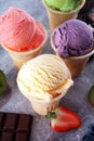 Set of ice cream scoops of different colors and flavours