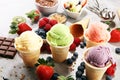 Set of ice cream scoops of different colors and flavours Royalty Free Stock Photo