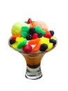 Set of ice cream scoops of different colors and flavours with fruits decoration icecream variation isolated over white