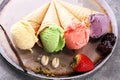 Set of ice cream scoops of different colors and flavours Royalty Free Stock Photo