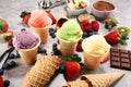Set of ice cream scoops of different colors and flavours Royalty Free Stock Photo