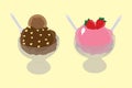 Strawberry and Chocolate Ice Cream Sundae Vector Set