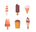 Set Of Ice Cream, Waffle Cone, Popsicle, Fruit Ice Or Yogurt Icecream. Sweet Creamy Dessert Of Various Flavors, Icons Royalty Free Stock Photo
