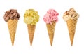 Set of ice cream in waffle cone