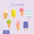 Set of ice-creams and popsicles. Vector Illustration