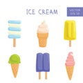 Set of ice-creams and popsicles. Vector Illustration Royalty Free Stock Photo