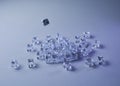 Set of ice cubes and dice falling on them Royalty Free Stock Photo