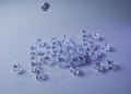 Set of ice cubes and dice falling on them Royalty Free Stock Photo