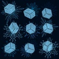 Set of ice cubes on snowflakes. Vector crystals