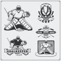 Set of ice hockey labels, emblems, icons, badges and design elements.