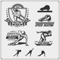 Set of ice skating labels, emblems and design elements.