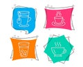 Ice tea, Tea cup and Coffee icons. Soda beverage, Coffee mug, Glass mug. Cappuccino.