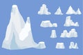 Set of Iceberg, ice mountain, crystals ice water.