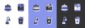 Set Iced coffee, Piece cake, Tea bag and Coffee machine icon. Vector