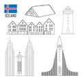 Set with Iceland landmarks in flat style