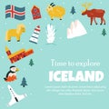 Set of Iceland symbols and tourist attractions