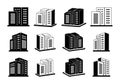 Company icon and silhouette building, 3D bank and office vector set, Line modern construction