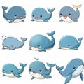Set Icon of blue whale flat style Royalty Free Stock Photo