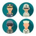 Set icon character military people. Soldier, officer, pilot, marine, sailor