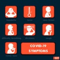 Set of icon COVID-19 symptoms. Fever, Cough and other Respiratory Illness Signs